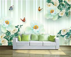 تصویر 2 از گالری عکس پوستر دیواری سه بعدی گل های سبز با پس زمینه ی همرنگ