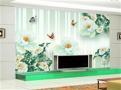 تصویر 3 از گالری عکس پوستر دیواری سه بعدی گل های سبز با پس زمینه ی همرنگ
