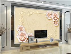 تصویر 3 از گالری عکس پوستر دیواری سه بعدی گل های هلندی صورتی در پس زمینه طلایی