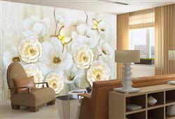تصویر 3 از گالری عکس پوستر دیواری سه بعدی گل های سفید و زرد