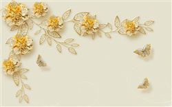 تصویر 1 از گالری عکس پوستر دیواری سه بعدی گل های هلندی طلایی و پرندگان