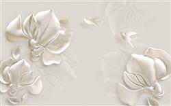 تصویر 1 از گالری عکس پوستر دیواری سه بعدی گل های سفید گچ بری زیبا