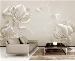 تصویر 3 از گالری عکس پوستر دیواری سه بعدی گل های سفید گچ بری زیبا