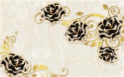 تصویر 1 از گالری عکس پوستر دیواری سه بعدی گل های هلندی طلایی و مشکی زیبا