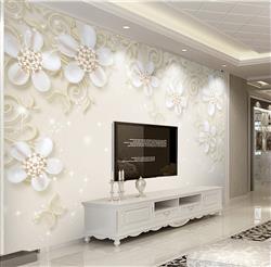 تصویر 2 از گالری عکس پوستر دیواری سه بعدی گل های سفید در پس زمینه خاکی