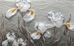 تصویر 1 از گالری عکس پوستر دیواری سه بعدی گل های هلندی سفید و زرد در پس زمینه خاکستری