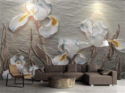 تصویر 2 از گالری عکس پوستر دیواری سه بعدی گل های هلندی سفید و زرد در پس زمینه خاکستری
