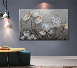 تصویر 6 از گالری عکس پوستر دیواری سه بعدی گل های هلندی سفید و زرد در پس زمینه خاکستری
