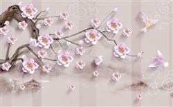 تصویر 1 از گالری عکس پوستر دیواری سه بعدی شکوفه های زیبا صورتی روی درخت
