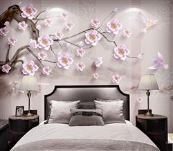 تصویر 3 از گالری عکس پوستر دیواری سه بعدی شکوفه های زیبا صورتی روی درخت