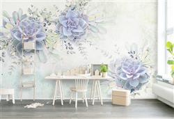 تصویر 2 از گالری عکس پوستر دیواری سه بعدی گل های آبی بنفش زیبا