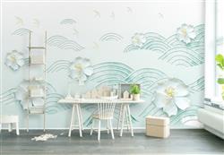 تصویر 2 از گالری عکس پوستر دیواری سه بعدی گل های سفید و ابی