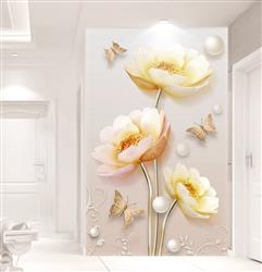 تصویر 2 از گالری عکس پوستر دیواری سه بعدی گل های طلایی زیبا