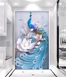 تصویر 2 از گالری عکس پوستر دیواری سه بعدی طاووس زیبا با پر های ابی