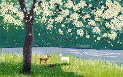 تصویر 1 از گالری عکس پوستر دیواری سه بعدی مزرعه و گوسفندان و درخت نقاشی