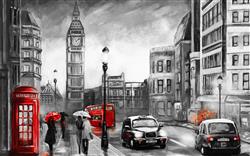 تصویر 1 از گالری عکس پوستر دیواری سه بعدی شهر انگلیس سیاه سفید و قرمز