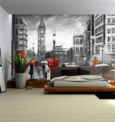 تصویر 4 از گالری عکس پوستر دیواری سه بعدی شهر انگلیس سیاه سفید و قرمز