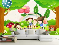 تصویر 2 از گالری عکس پوستر دیواری سه بعدی کارتونی کودکان درحال بازی در جنگل