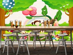 تصویر 3 از گالری عکس پوستر دیواری سه بعدی کارتونی کودکان درحال بازی در جنگل