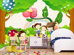 تصویر 5 از گالری عکس پوستر دیواری سه بعدی کارتونی کودکان درحال بازی در جنگل