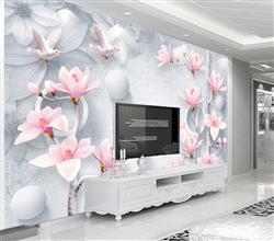 تصویر 2 از گالری عکس پوستر دیواری سه بعدی گلهای سفید و صورتی با اشکال فانتزی