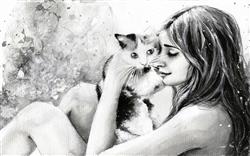 تصویر 1 از گالری عکس نقاشی دختر زیبا و گربه ملوس