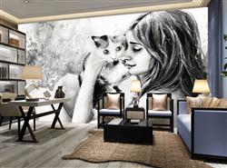 تصویر 2 از گالری عکس نقاشی دختر زیبا و گربه ملوس