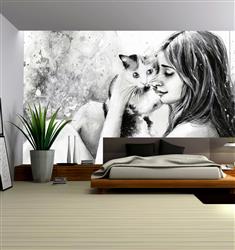 تصویر 4 از گالری عکس نقاشی دختر زیبا و گربه ملوس