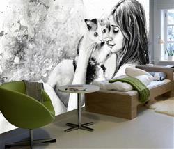 تصویر 5 از گالری عکس نقاشی دختر زیبا و گربه ملوس
