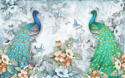 تصویر 1 از گالری عکس پوستر دیواری سه بعدی طاووس های زیبا در برف