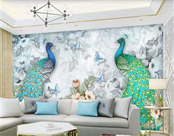 تصویر 3 از گالری عکس پوستر دیواری سه بعدی طاووس های زیبا در برف