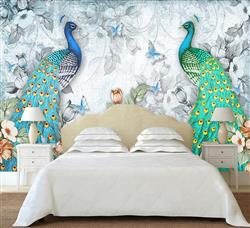 تصویر 5 از گالری عکس پوستر دیواری سه بعدی طاووس های زیبا در برف