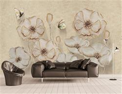 تصویر 2 از گالری عکس پوستر دیواری سه بعدی گل های خاکی زیبا در پس زمینه خاکی