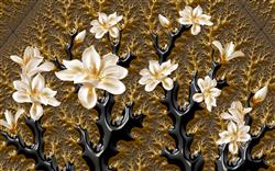 تصویر 1 از گالری عکس پوستر دیواری سه بعدی گل های سفید روی شاخه های مشکی