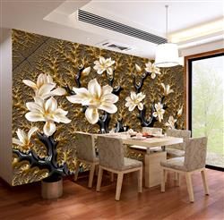 تصویر 7 از گالری عکس پوستر دیواری سه بعدی گل های سفید روی شاخه های مشکی