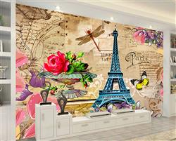 تصویر 3 از گالری عکس پوستر دیواری سه بعدی گل و برج ایفل در صفحه قهوه ای