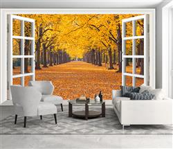 تصویر 3 از گالری عکس پوستر دیواری سه بعدی پنجره و راهروی درختی پاییزی