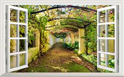 تصویر 1 از گالری عکس پوستر دیواری سه بعدی پنجره و راهروی درختی زیبا