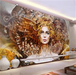 تصویر 3 از گالری عکس پوستر دیواری سه بعدی نقاشی زن زیبا با موهای نارنجی