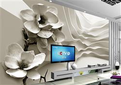 تصویر 2 از گالری عکس پوستر دیواری سه بعدی گل های هلندی سفید در پس زمینه سفید