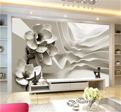 تصویر 3 از گالری عکس پوستر دیواری سه بعدی گل های هلندی سفید در پس زمینه سفید