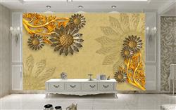 تصویر 2 از گالری عکس پوستر دیواری سه بعدی گل های زیبای فانتزی برنزی و طلایی