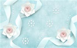 تصویر 1 از گالری عکس پوستر دیواری سه بعدی گل های سفید با پس زمینه آبی و صورتی
