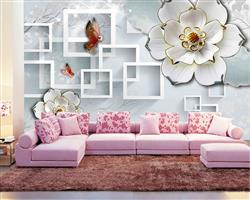 تصویر 4 از گالری عکس پوستر دیواری سه بعدی گل های سفید زیبا با حاشیه نقره ای