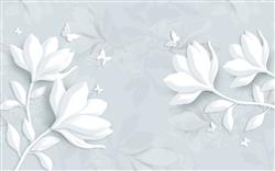 تصویر 1 از گالری عکس پوستر دیواری سه بعدی نقاشی گل های سفید با پس زمینه ی آبی دودی