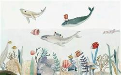 تصویر 1 از گالری عکس پوستر دیواری سه بعدی ماهی های رنگارنگ با گل های رنگی نقاشی شده