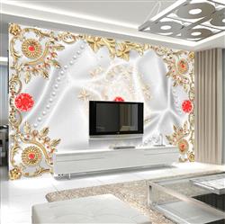 تصویر 2 از گالری عکس پوستر دیواری سه بعدی قاب طلایی گل ها و پس زمینه سفید