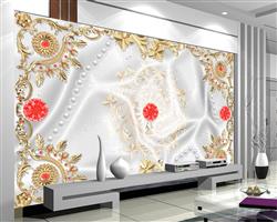 تصویر 3 از گالری عکس پوستر دیواری سه بعدی قاب طلایی گل ها و پس زمینه سفید
