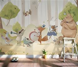 تصویر 2 از گالری عکس پوستر دیواری سه بعدی کارتونی دورهمی حیوانات در جنگل