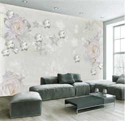 تصویر 2 از گالری عکس پوستر دیواری سه بعدی گل های بنفش و نقره ای زیبا